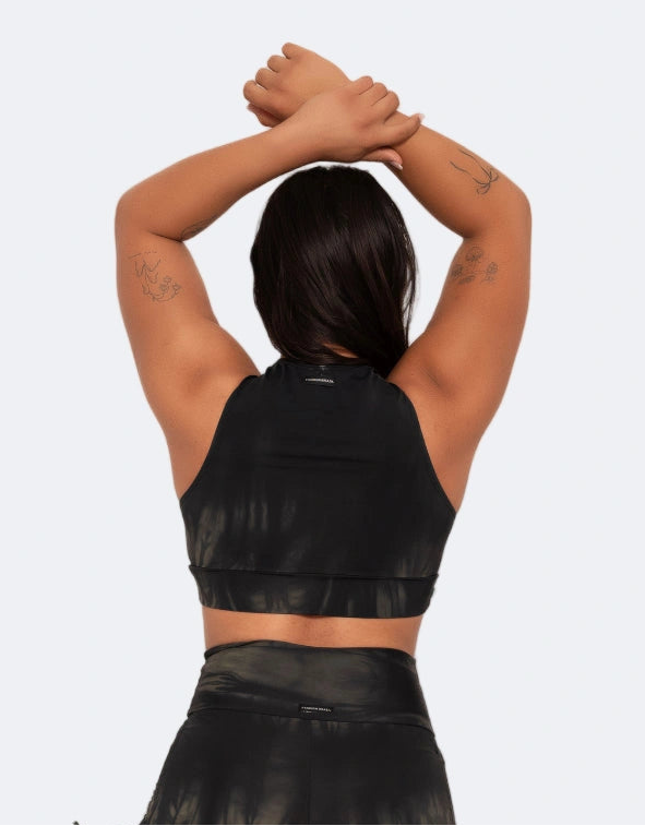 Caped back details of black and olive green tie dye  active crop
